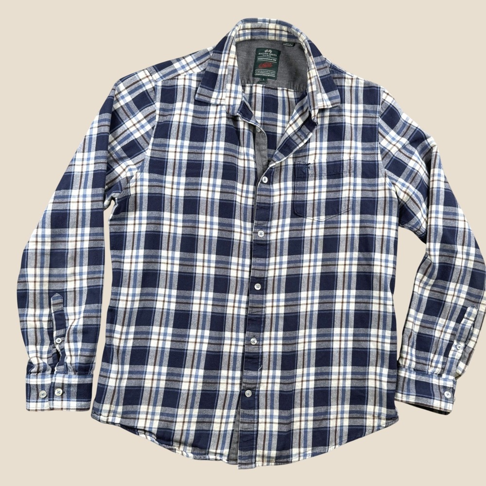 Racing Green Flannel Shirt Men L Navy Blue Plaid Button Down Casual Heritage Top